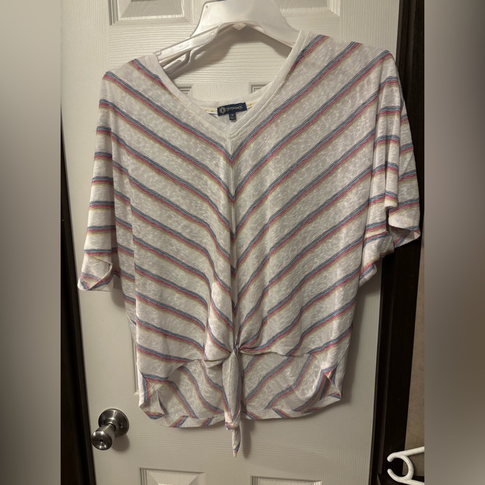 Democracy Multicolor Striped V-Neck Blouse